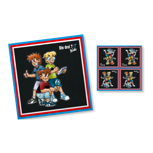 Servietten Die drei ??? Fragezeichen Kids, 20er Pack, 33 x 33cm, Party Deko Motto-Party am Kindergeburtstag, Geburtstag