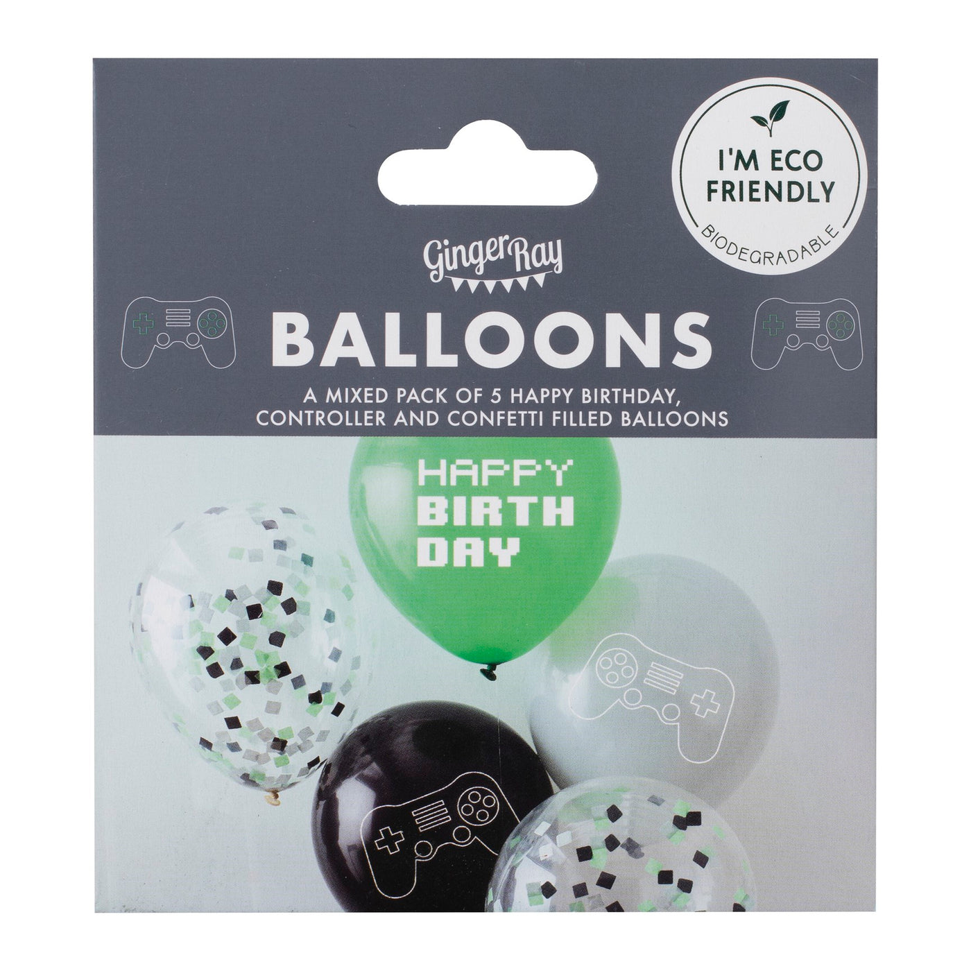 Game On Luftballons & Konfettiballone, Gaming Party, 5er Pack