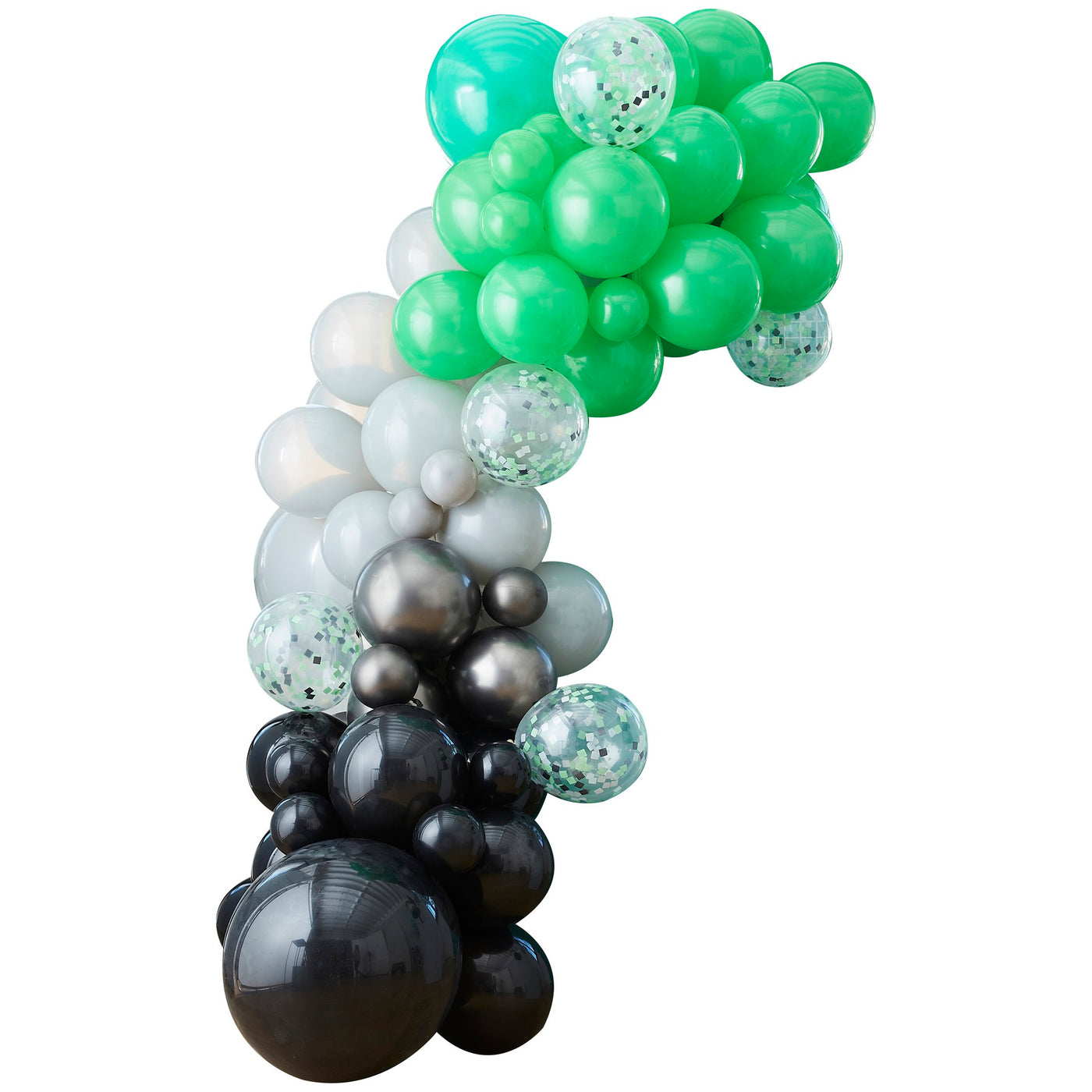 Ballon Girlande, schwarz-grau-grün, Game On, DIY, 70 Ballone inkl. 5m Ballonband