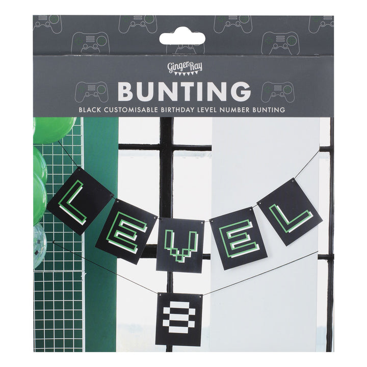 Gaming Party Wimpelkette "Level", Alter personalisierbar kinderparties-shop