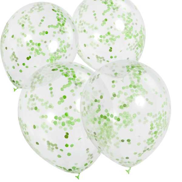 Konfettiballons, grün-weiss, 5er oder 6er Pack, Party Deko Motto-Party am Kindergeburtstag, Geburtstag