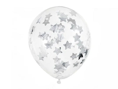 Konfetti Luftballons, Silber, 30 cm, 6er Pack