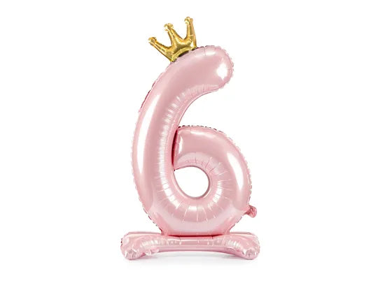 Stehender Rosa Zahlen Folienballon mit Krone, Nummer 1-9 & 0, 84cm kinderparties-shop