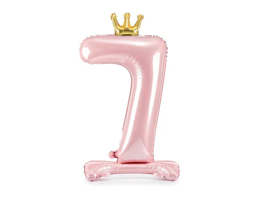 Stehender Rosa Zahlen Folienballon mit Krone, Nummer 1-9 & 0, 84cm kinderparties-shop