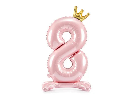 Stehender Rosa Zahlen Folienballon mit Krone, Nummer 1-9 & 0, 84cm kinderparties-shop