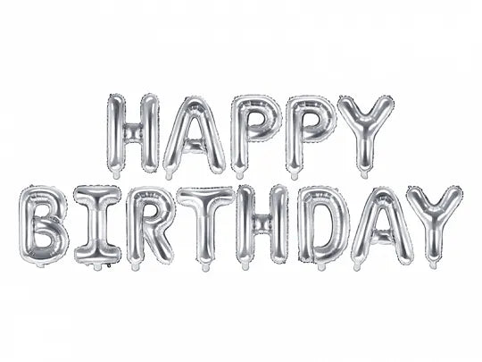 HAPPY BIRTHDAY Folienballon-Set, Girlande, silber, 3.4m kinderparties-shop
