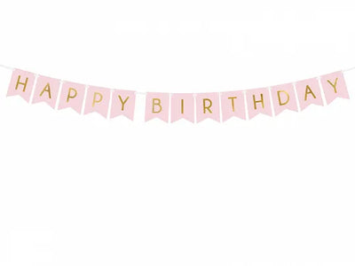 Happy Birthday Buchstabenkette, rosa, 1.75m