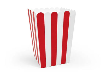 Popcorn Tüte, weiss-rot gestreift, 6er Pack