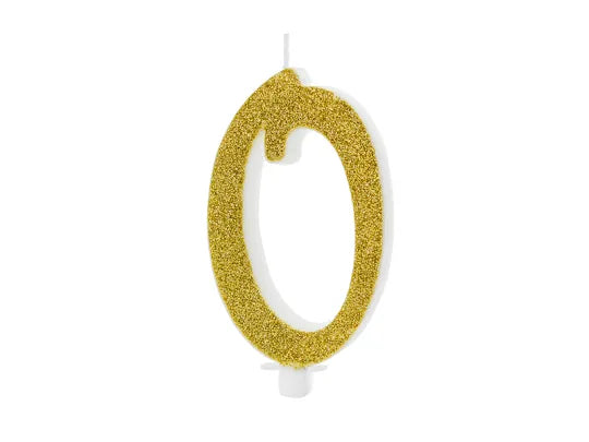 XL Zahlenkerze 1-9 und 0, gold, Glitzer, 10cm kinderparties-shop