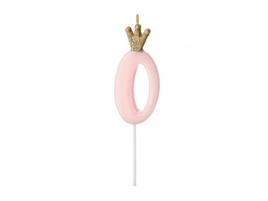 Zahlenkerze 1-9 & 0, pink mit Krone, 9.5 cm kinderparties-shop