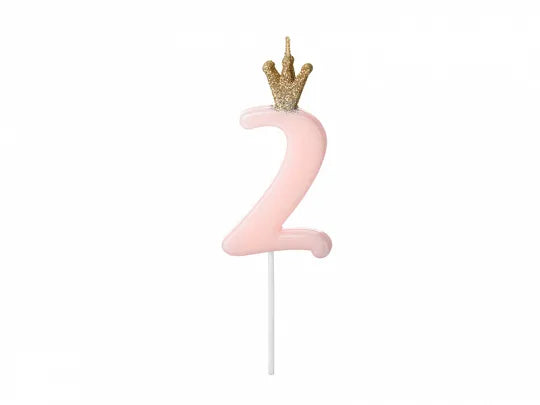 Zahlenkerze 1-9 & 0, pink mit Krone, 9.5 cm