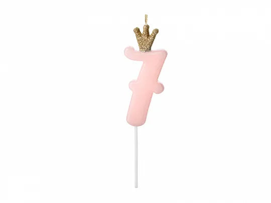 Zahlenkerze 1-9 & 0, pink mit Krone, 9.5 cm