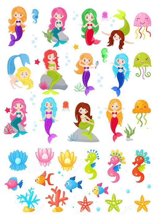 Muffin Deko, Meerjungfrau, Marmaid und Meerestiere, 30 Motive, Esspapier