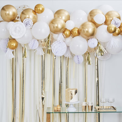 Ballongirlande gold und weiss, DIY, 80 Ballons inkl. 4m Ballonband
