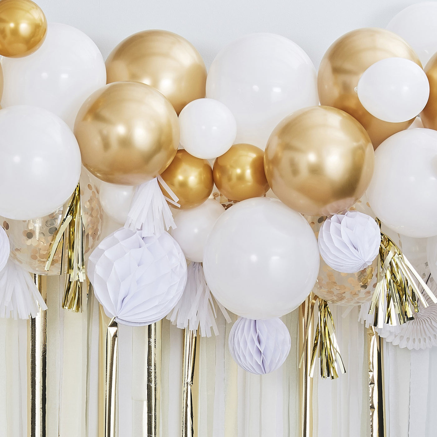 Ballongirlande gold und weiss, DIY, 80 Ballons inkl. 4m Ballonband