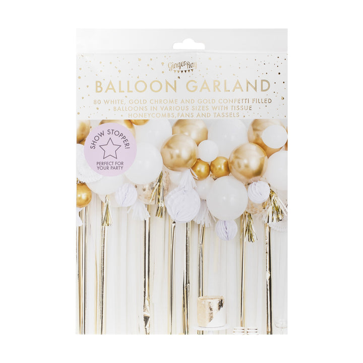 Ballongirlande gold und weiss, DIY, 80 Ballons inkl. 4m Ballonband