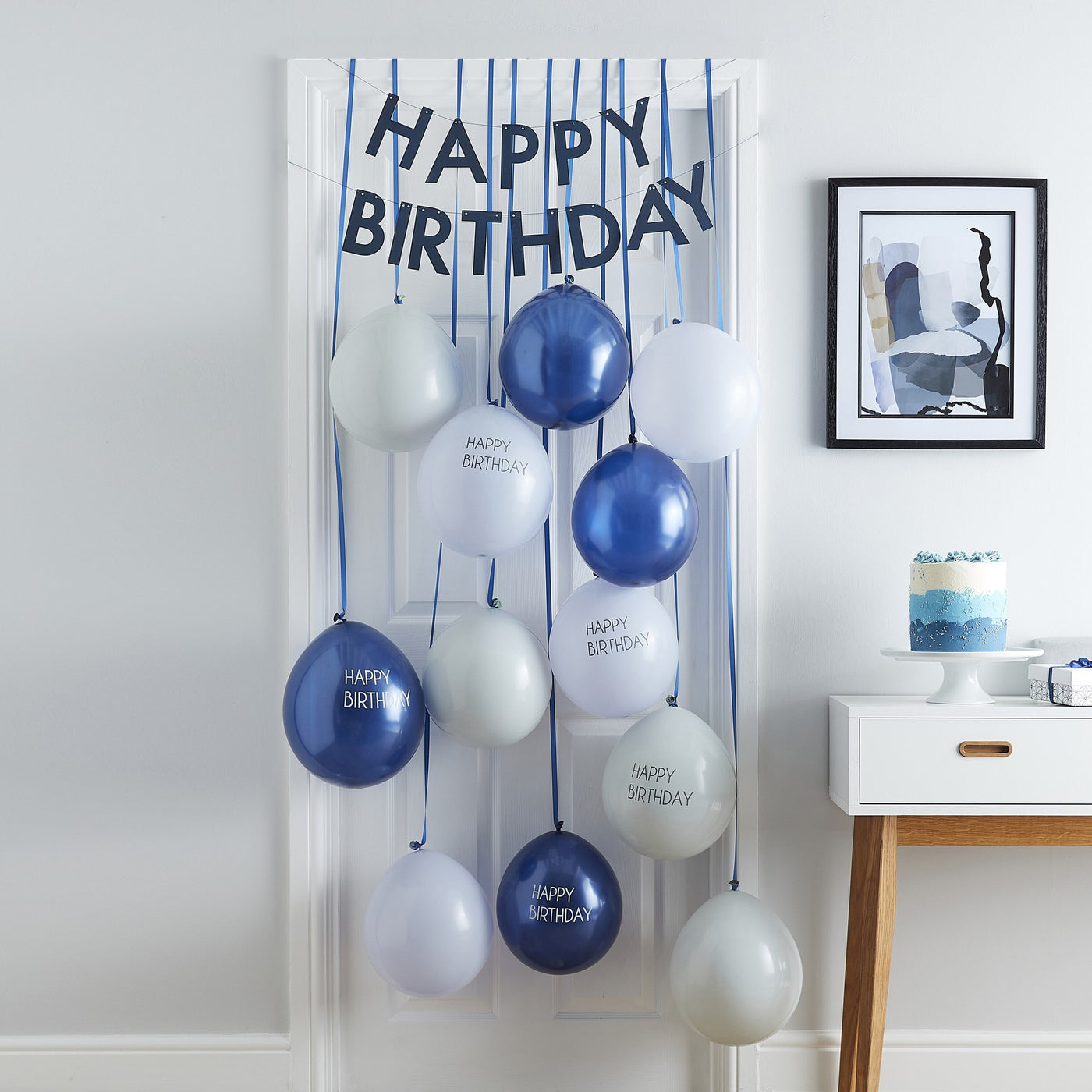 Türdeko Kit: Happy Birthday Girlande blau & 12 Ballons
