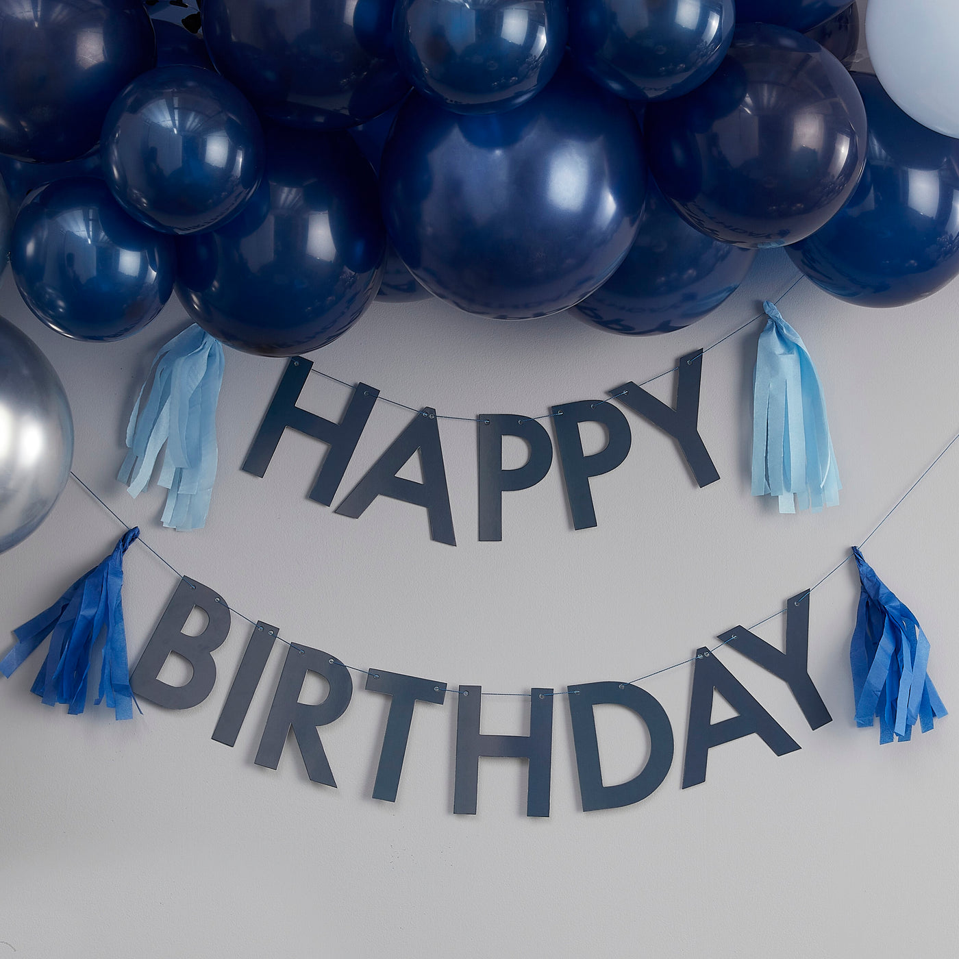 Buchstabenkette Happy Birthday mit Tassel, blau, 1.5m