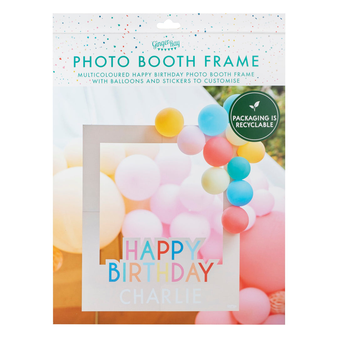 Happy Birthday Fotokabinen-Rahmen mit Ballonen und eigenem Namen kinderparties-shop