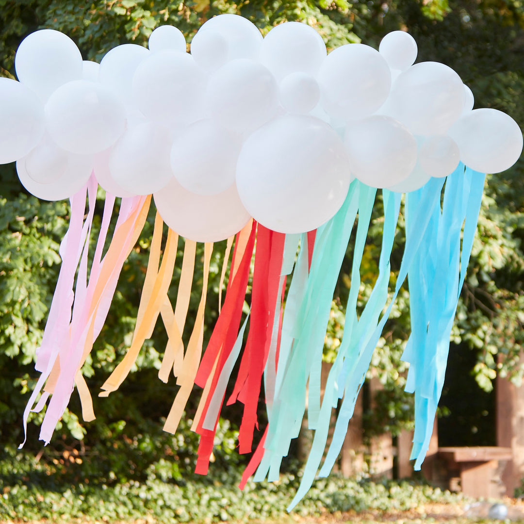 Ballonwolke mit Regenbogen-Krepp, Ballongirlande, Regenbogenparty