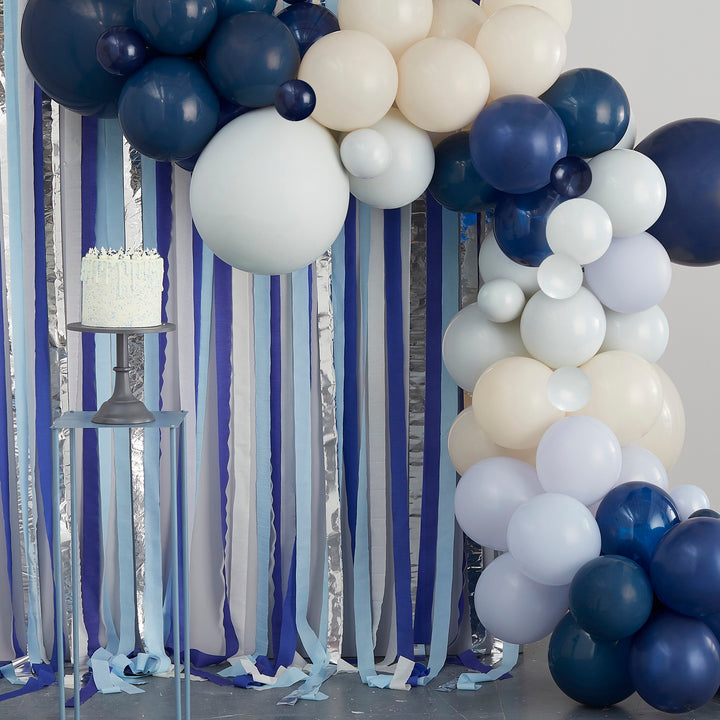 Ballongirlande dunkelblau & weiss, DIY, 70 Ballons inkl. Kreppgirlanden