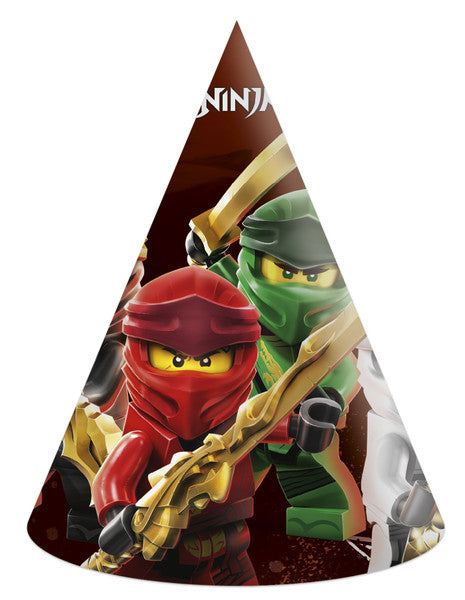 Party Hüte, Lego Ninjago, 6er Pack, Papier, FSC, Mitgebsel, Gastgeschenk, Giva-away, Spielzeug, Kindergeburtstag, Motto-Party