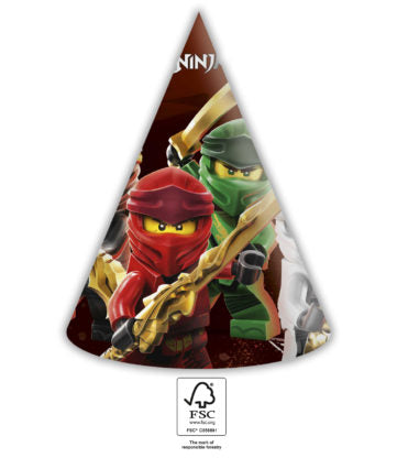 Party Hüte, Lego Ninjago, 6er Pack, Papier, FSC, Mitgebsel, Gastgeschenk, Giva-away, Spielzeug, Kindergeburtstag, Motto-Party