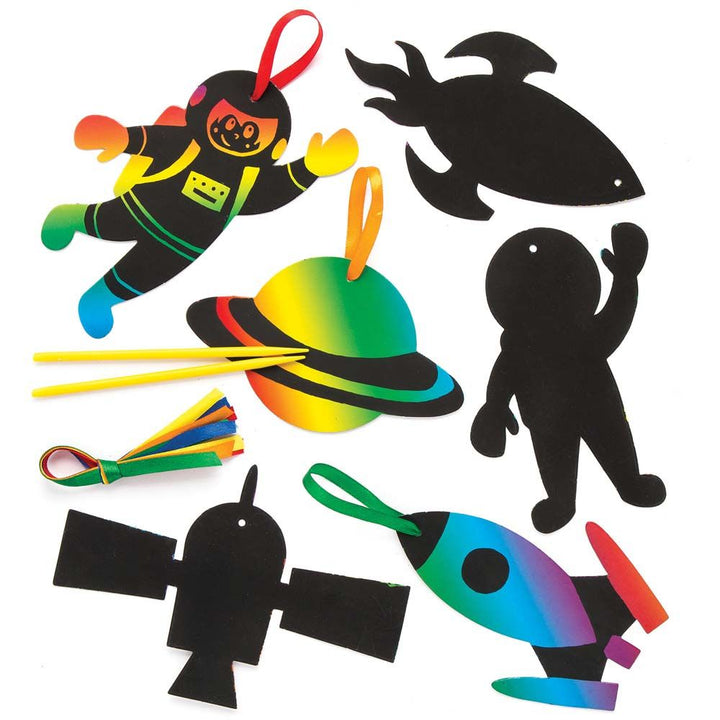 Kratzbild Anhänger Weltraum / Astronaut / Rakete, mit Anhänger, 10er Pack