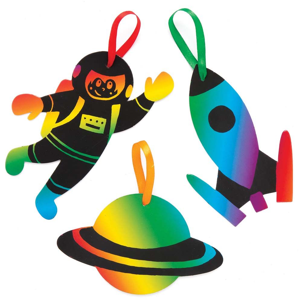 Kratzbild Anhänger Weltraum / Astronaut / Rakete, mit Anhänger, 10er Pack kinderparties-shop
