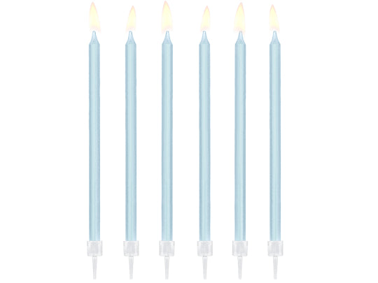 Geburtstagskerzen glatt, hellblau, 12 Kerzen inkl. Ständer
