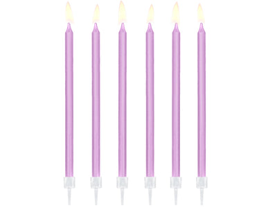 Geburtstagskerzen glatt, violett, 12 Kerzen inkl. Ständer
