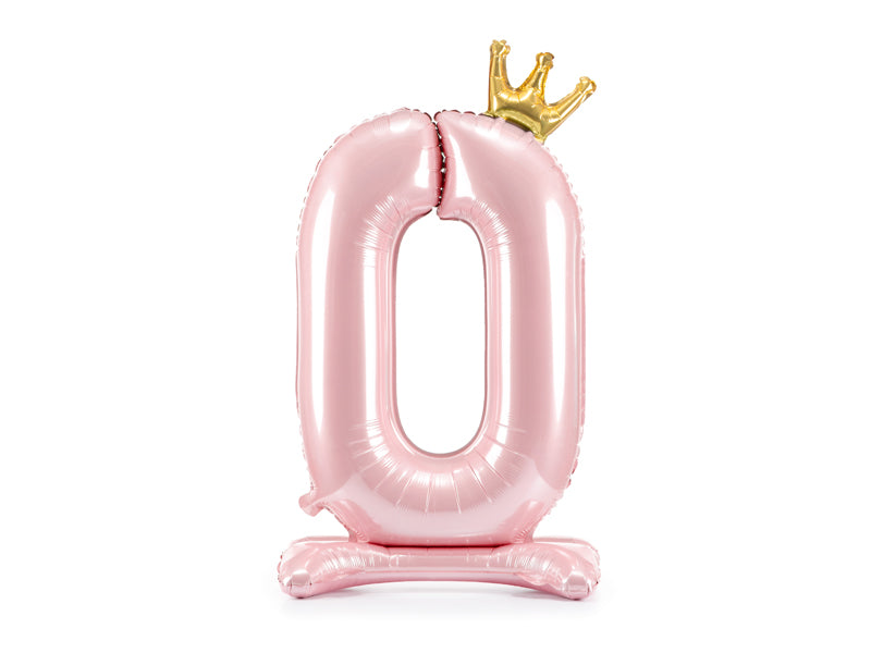 Stehender Rosa Zahlen Folienballon mit Krone, Nummer 1-9 & 0, 84cm