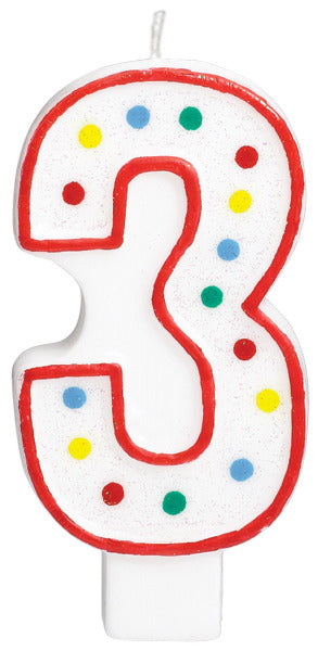 Zahlenkerze 1-9 & 0, weiss-glitzernd, rot mit bunten Punkten, XL, Party Deko Motto-Party am Kindergeburtstag, Geburtstag